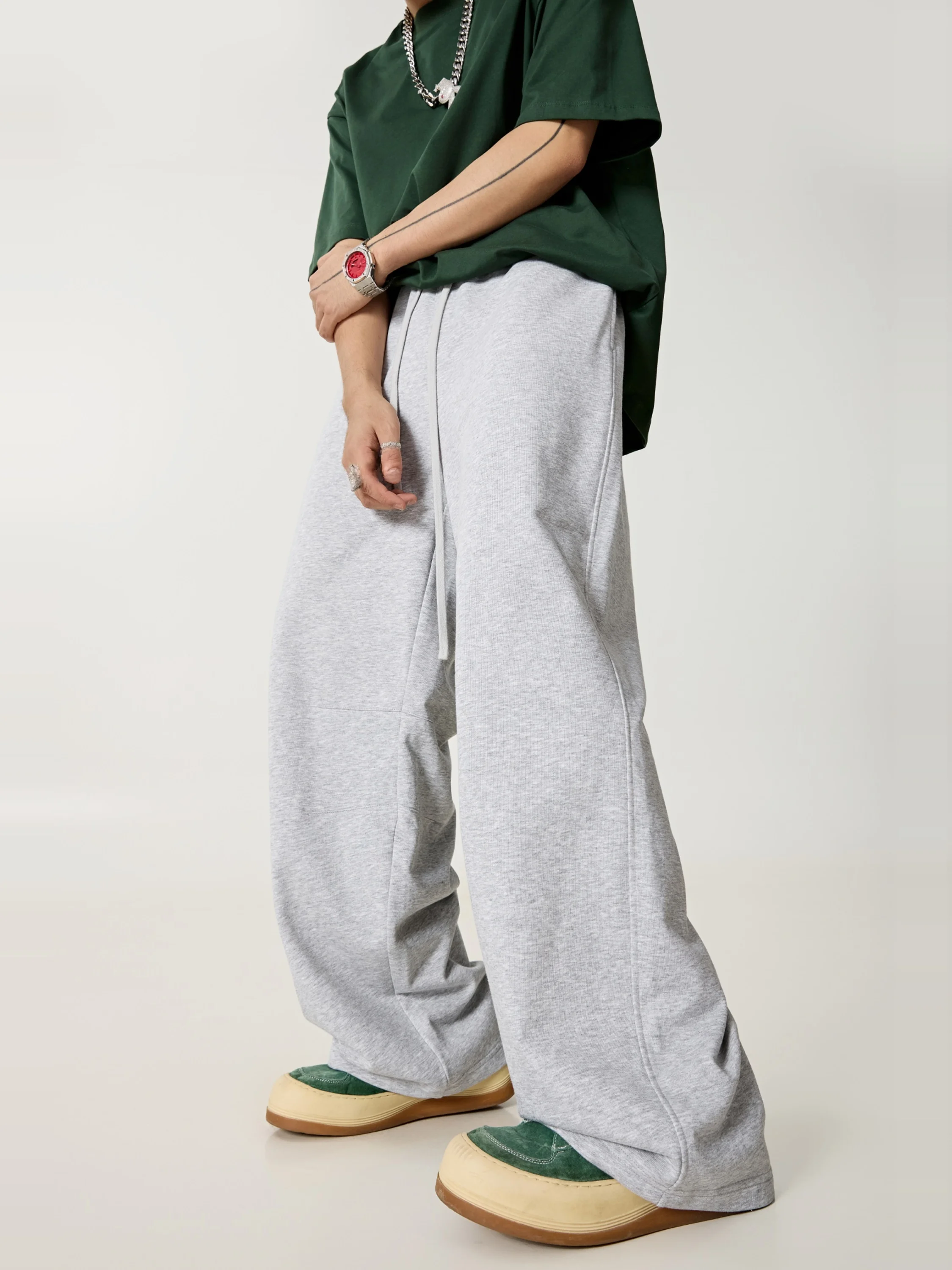 

Летние прямые спортивные брюки из хлопка с плиссировкой, однотонные, свободного кроя, для повседневной носки