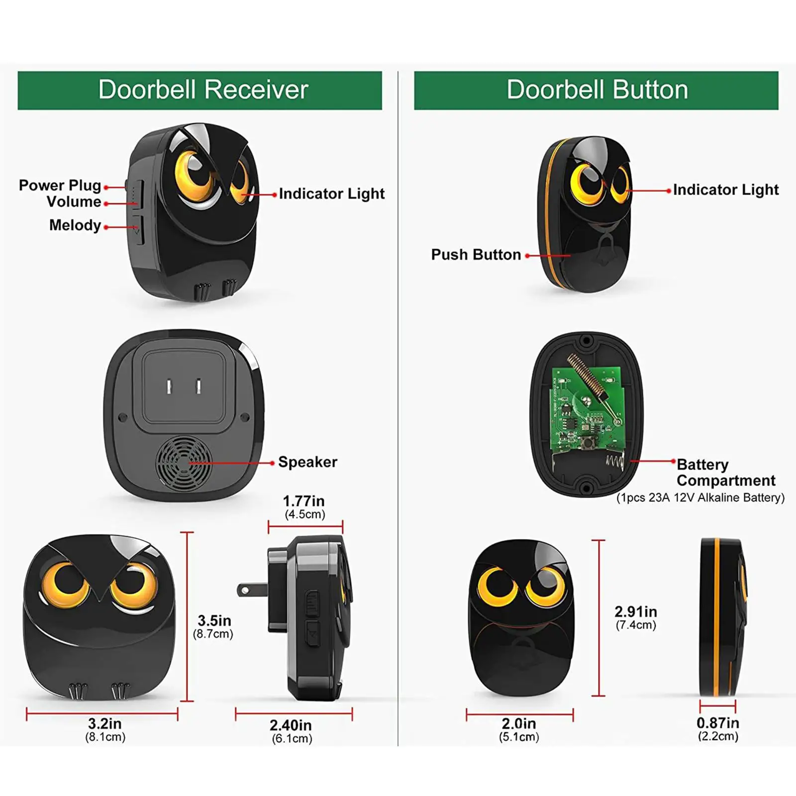 Wireless Driveway Security Alarm Creative Durable Water Resistant Easy to Use Owl Shape for Front Porch Shed AU Plug