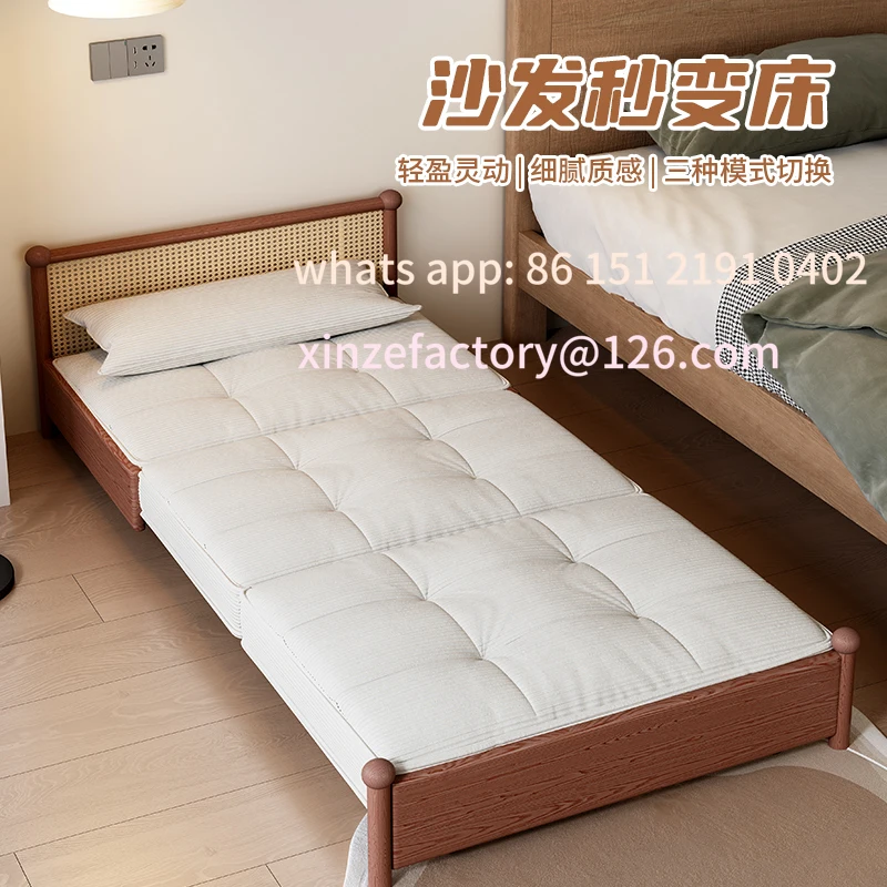 Customizable Solid Wood Sofa Bed Modern Simple Folding Multifunctional Storage Living Room Small Unit Double Sofa