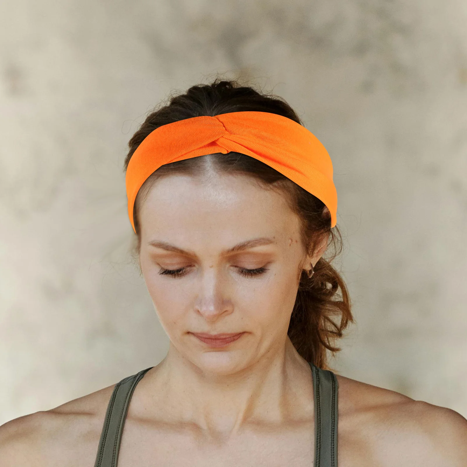

Women Elastic Orange Fabric Headband Soft Lightweight Breathable Sweat Absorption Knot Turban Hair Wrap Headband for Daily