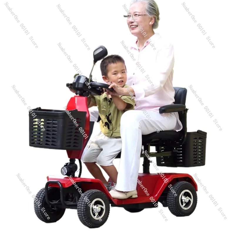 

Elderly Scooter Four-Wheel Double Disabled Battery Car for the Elderly Help Electric Car to Pick up Children Foldable