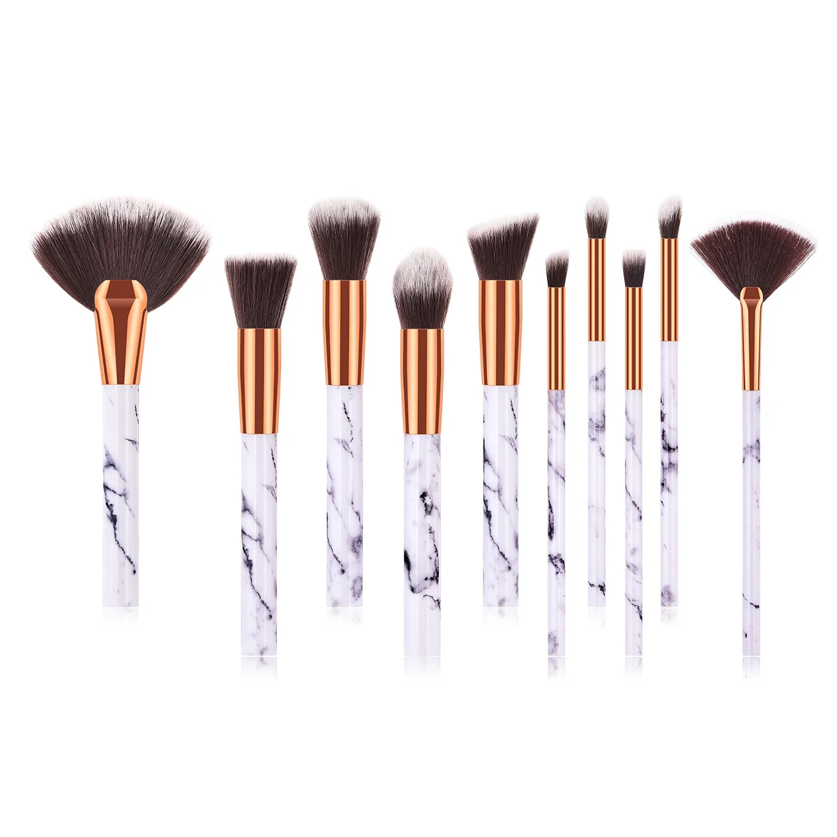 10Pcs Brush Set Professional Makeup Nylon Hair Marble Look Handle Powder Blush Brush Gift for Women