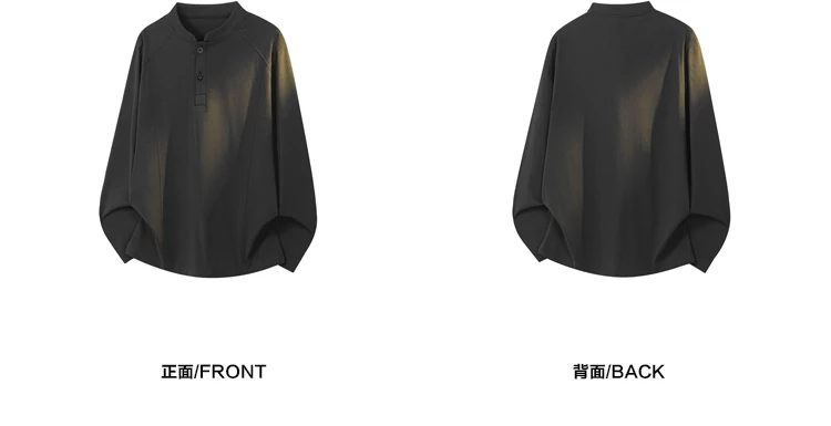 Herren-Freizeit-Langarm-Henley-Shirt mit Stehkragen, Raglanärmeln, lockerer Passform, leicht, weich, Basic-Oberteil – Detail 12