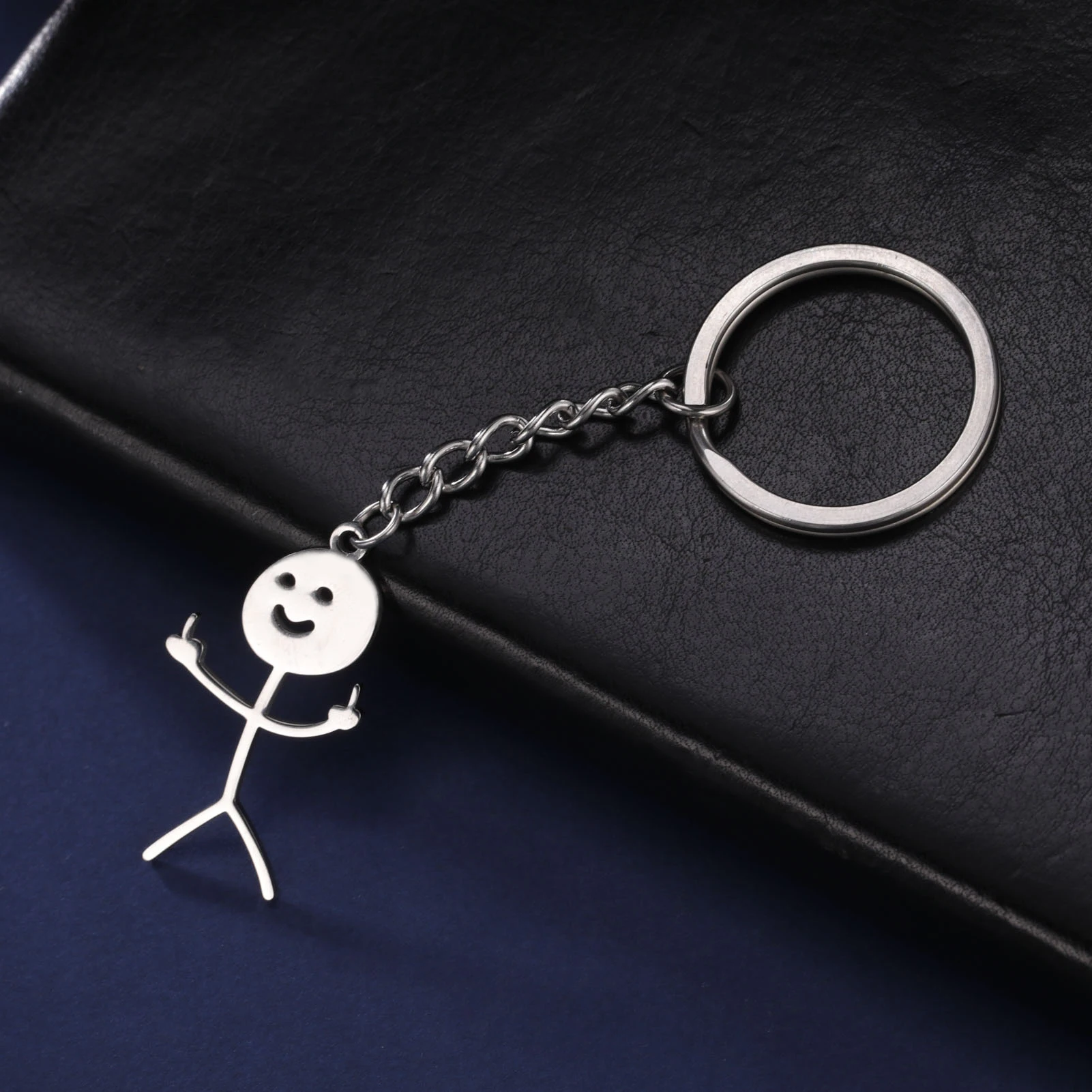 Hip Hop Funny Middle Finger Stickman Keychain for Men Women Stainless Steel Silver Color Pendant School Bag Car Keyrings Gift