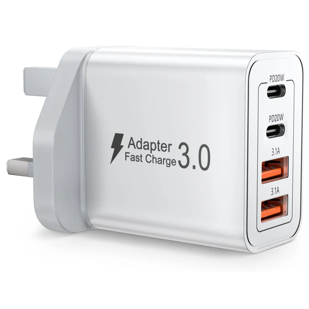 EU/VK/VS/AU Stekker Multi-poort USB-C/USB-A Mobiele Telefoonlader, 40W Dubbele PD Snellader Adapter voor iPhone, Xiaomi