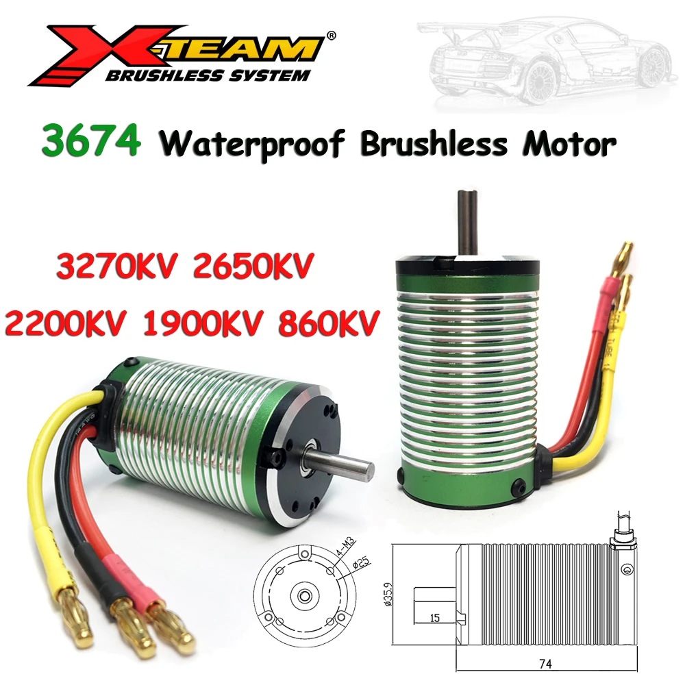 X-TEAM 3674 Waterproof Brushless Motor 3270KV 2650KV 2200KV 1900KV 860KV for 1/8 1/10 RC Drift Racing Off-road RC Car Model