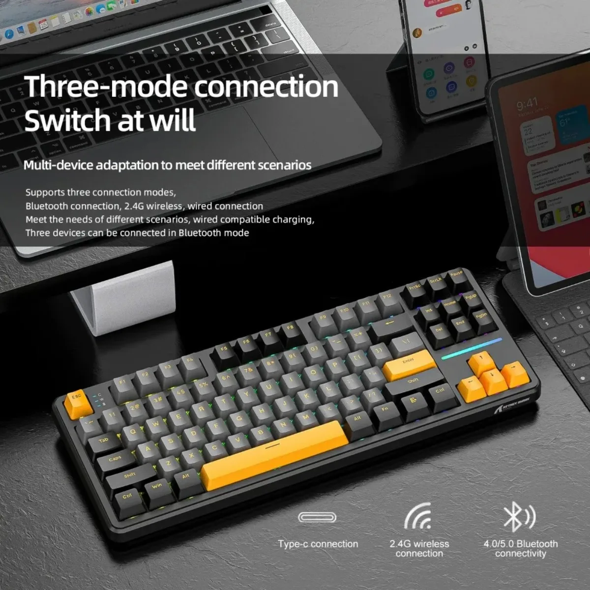 Attack Shark X87 Mechanical Keyboard RGB Gasket Hot Swappable Wireless Bluetooth Custom Macro Drive Esports Gaming Keyboard