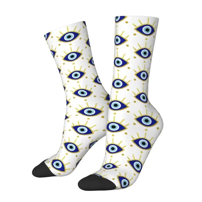 Fashion Printed Mediterranean Evil Eye Protection Socks for Men Women Stretch Summer Autumn Winter Spiritual Amulet Crew Socks