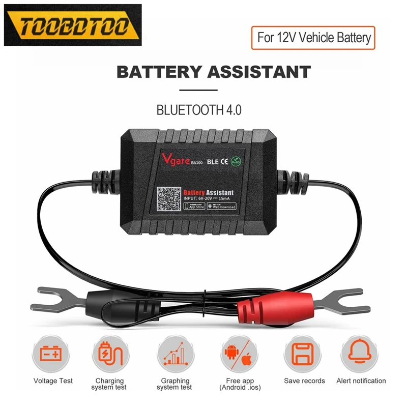 

Лучший тестер автомобильного аккумулятора Ba100 Bluetooth 4,0 12 В, автоматический для Android и Ios Vgate Ba100, помощник, диагностическая анализа