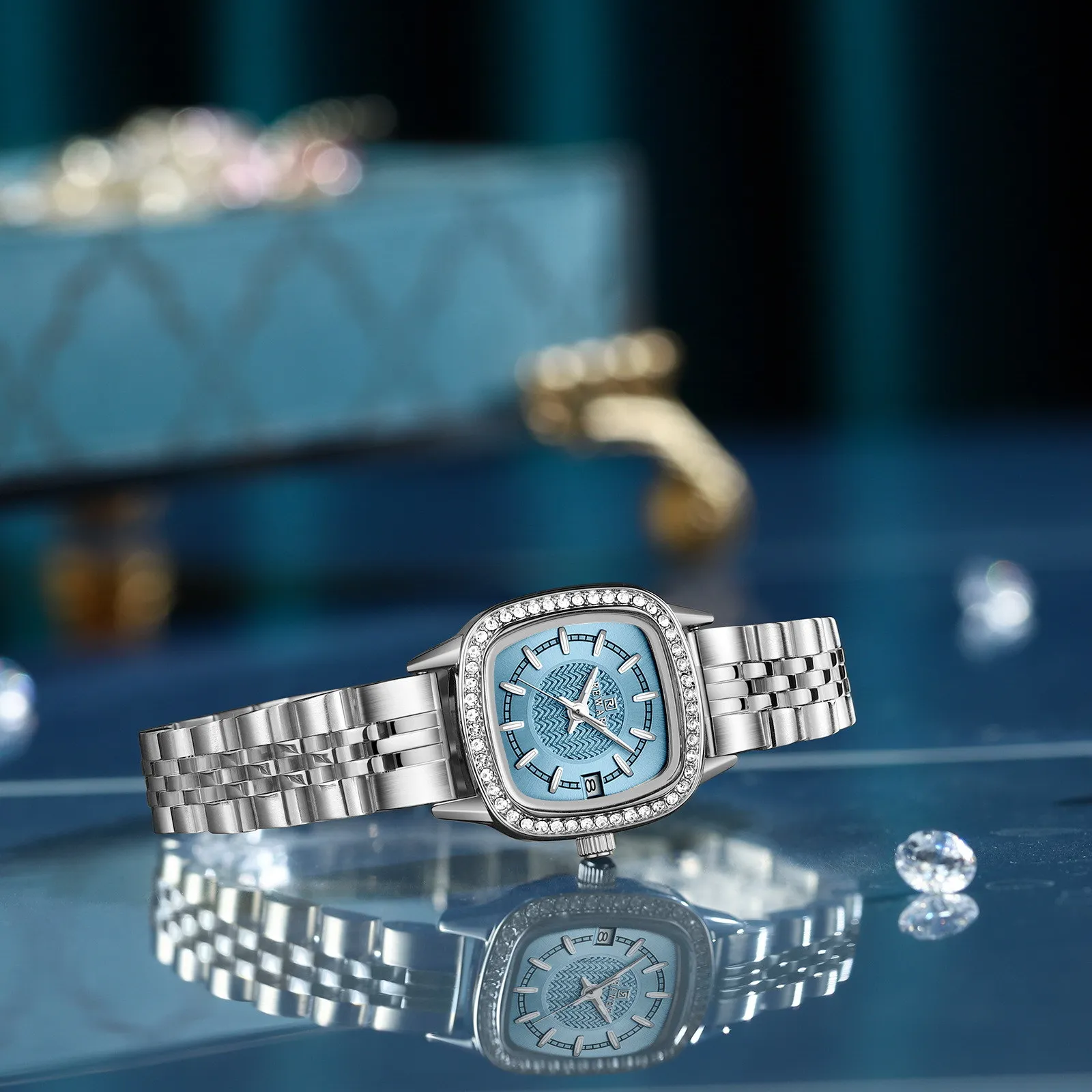 الراقية هدايا عادية رائعة المرأة مرصعة بالألماس مقاوم للماء فراشة مشبك التقويم ساعة نسائية