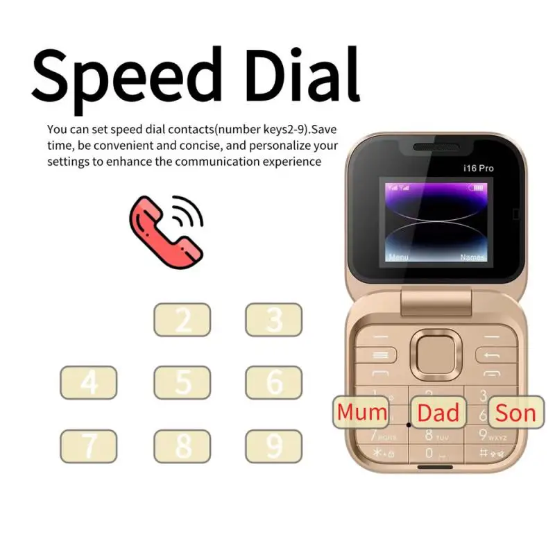 i16Pro Small Foldable Mobile Phone Auto Call Record Speed Dial FM Radio Mini Flip Telephones 2 Card GSM Unlocked Cellphone