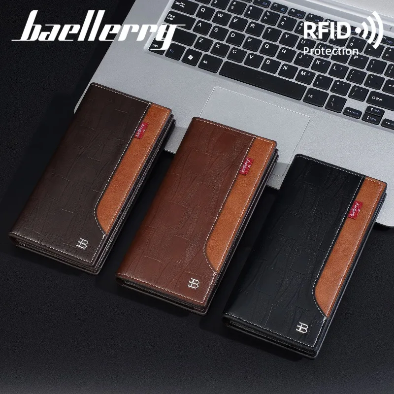 Baellerry Men's Business Wallet RFID Protection Slim Soft Leather PU Zipper Multiple Card Organizer Anti-Theft Wallets for Men