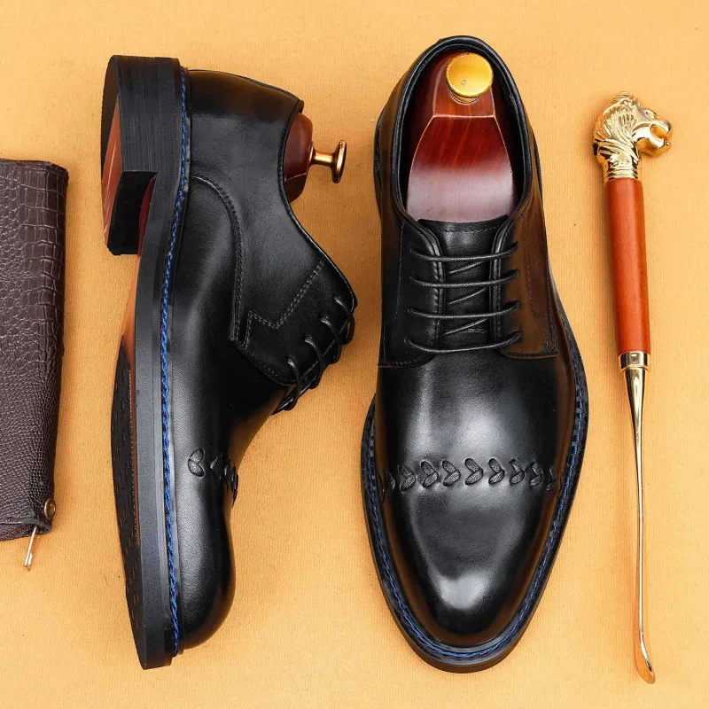 

Men'S Genuine Leather Vintage High Quality Shoes Luxury Wedding Formal Dress Classic Elegant Italian Black Shoe