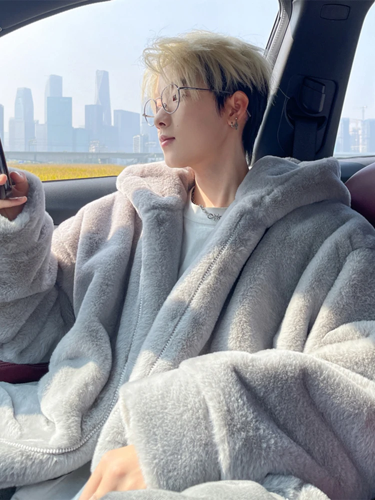 

Мужская зимняя утепленная куртка из американского бархата с кроличьим мехом, свободного кроя, теплая, из хлопка