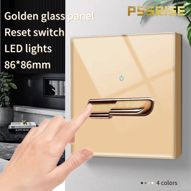 

PSSRISE Gold Tempered Glass Wall Switch Panel Led European 16A Socket Retro Toggle Light Switch Eu Uk US Standard Socket 1-4gang