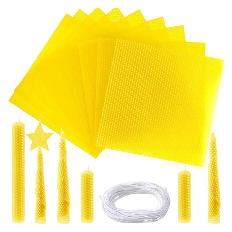 

【LAST CHANCE】Лист из пчелиного воска ярких цветов (8 х 8 дюймов), 24 шт. Набор из пчелиного воска для изготовления свечей с 1 рулоном ватного фитиля для свечи C