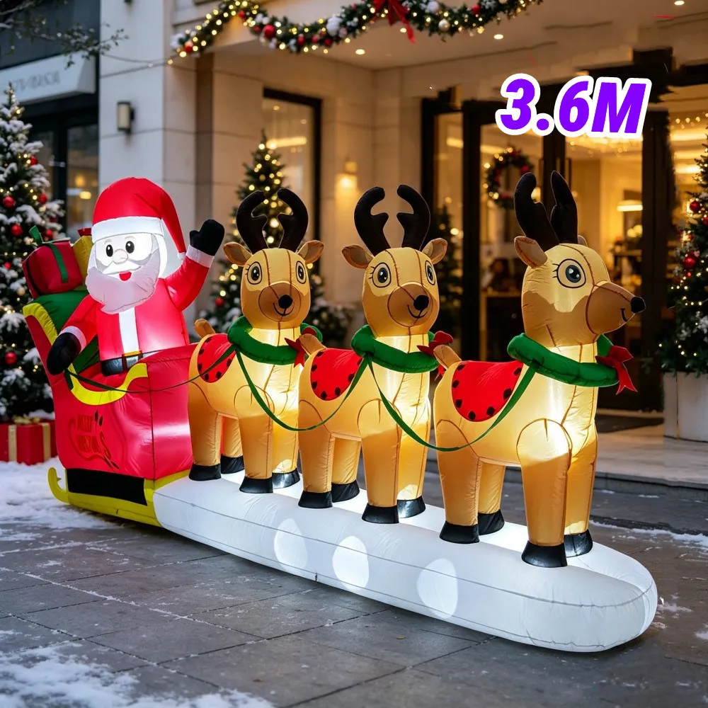 Christmas inflatable 3.6M Giant Santa Claus Sled Three Elk With Built-in LED Lights Indoor And Outdoor Garden Porch Decoration