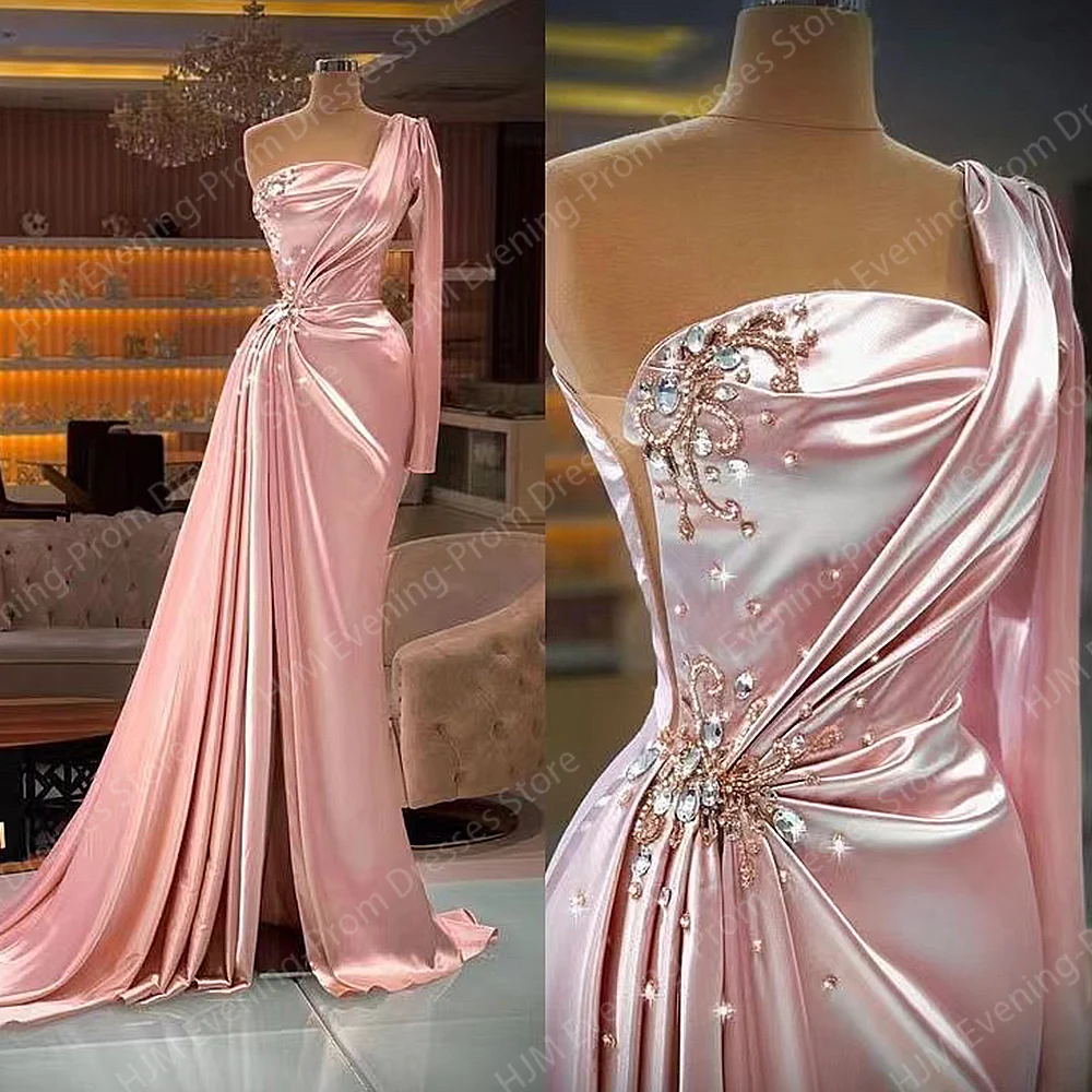 Vestido de noche largo de satén con cuentas para mujer, traje largo hasta el suelo de sirena para fiesta de graduación, boda, eventos especiales, ceremonia, 2024