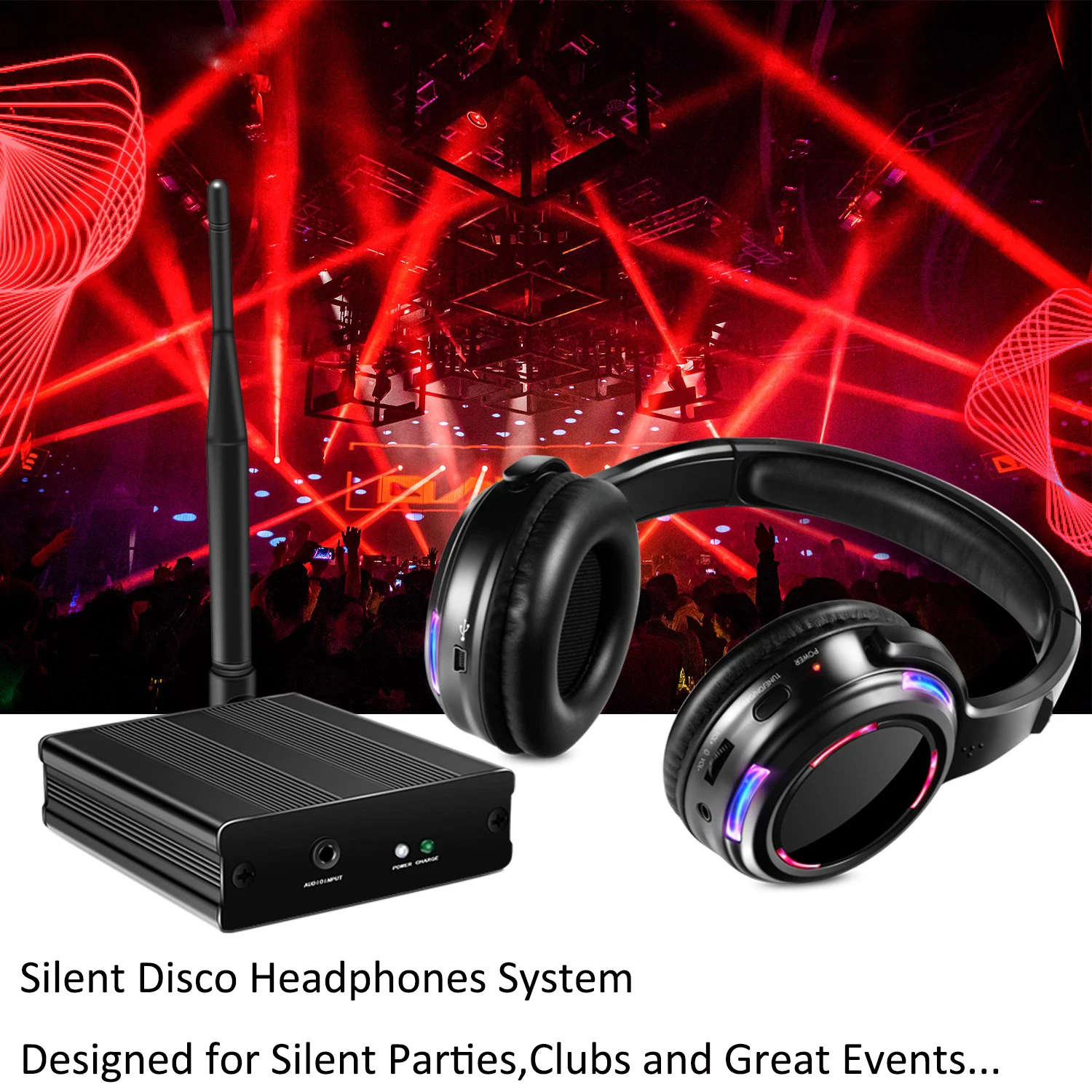 Professionele Silent Disco 50 LED-hoofdtelefoon met 500 m afstandszenders - RF Wireless voor DJ Club Party Meeting Broadcast