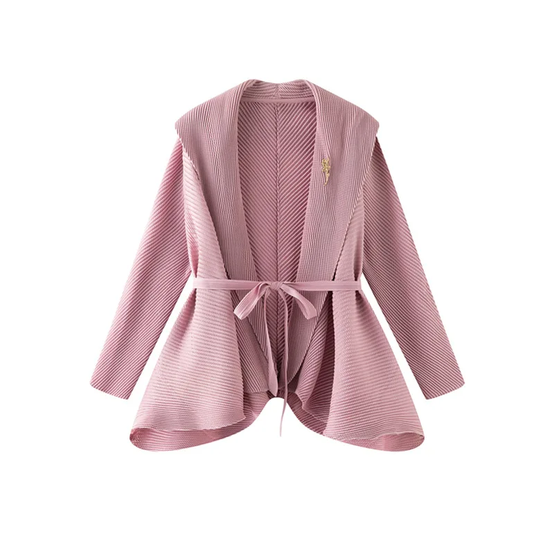 Miyake Pleated Jacket, Niche Pleated Jacket, Autumn and Winter New Style, Casual and Fashionable Temperament Jacket, Lace Up Top