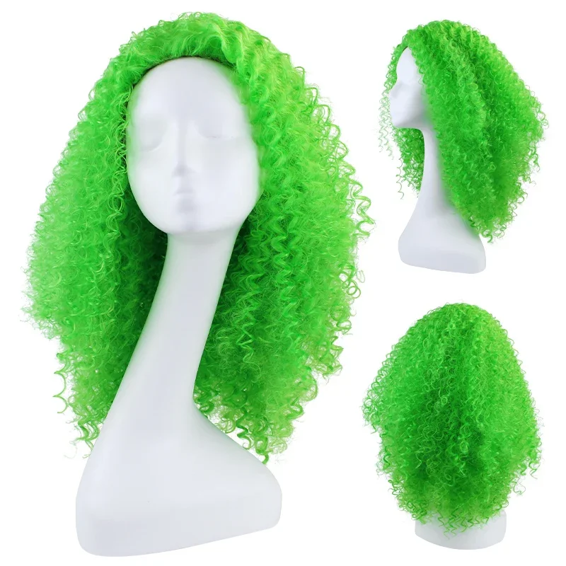 

16''Short Hair Afro Kinky Curly Wig For Black White Women Cosplay Lolita Synthetic Natural Glueless Yellow Green White Red Wigs