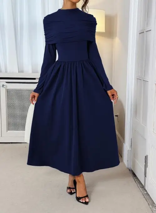 

2025 Autumn/Winter New Women's Fashion Elegant Waist Solid Color Long Dress Women's Dress