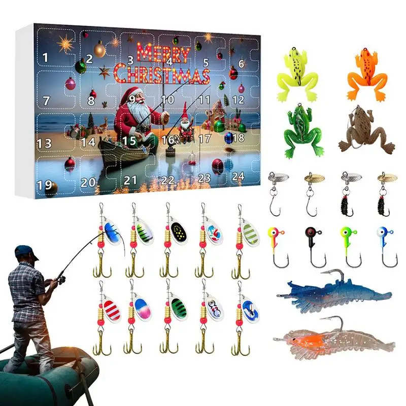 Christmas Fishing Advent Calendars 24 Day Fishing Tackle Advent Calendar Fish Hooks Sea Fishing Table Fishing Bait Hooks kit