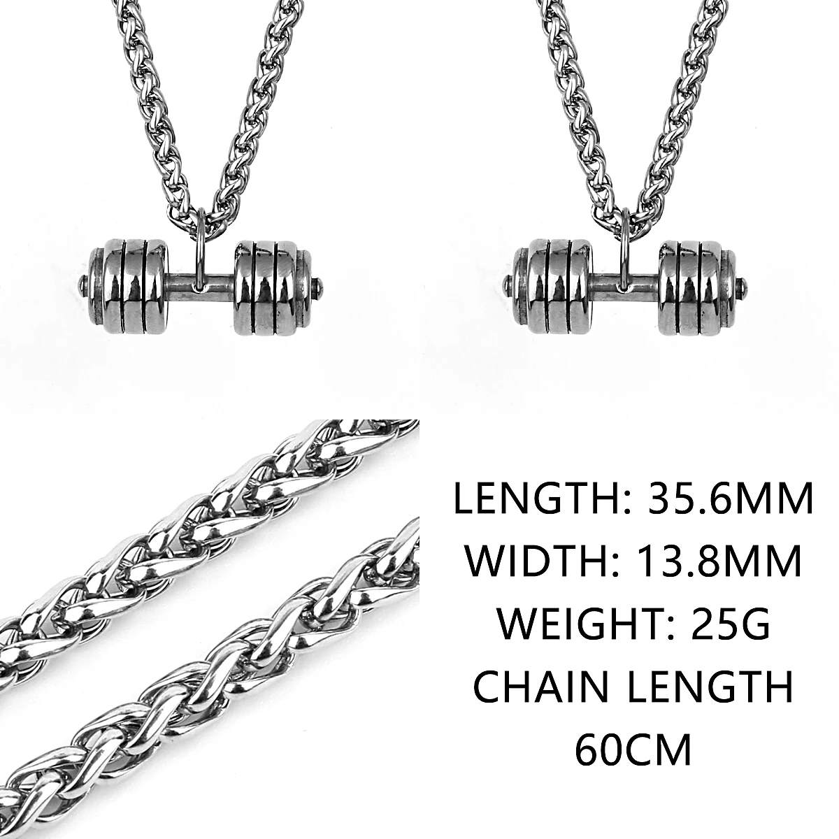 Men\'s Fitness Dumbbell Pendant Necklace Punk Hip Hop Silver Color Stainless Steel Necklace Jewelry Gift for Boyfriend
