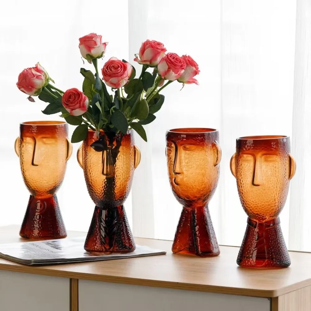 

Креативная ваза из хрустального стекла в форме человеческого лица, неправильной формы, для гидропоники, забавная художественная ваза для сухоцветов, для обеденного стола