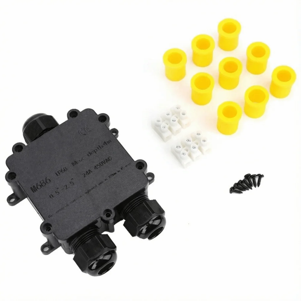لصق صندوق M686 صندوق وصلات Y نوع 3-Way صندوق وصلات كابل مقاوم للماء Ø4-14mm IP68 صندوق وصلات كهربائية حماية الكابل