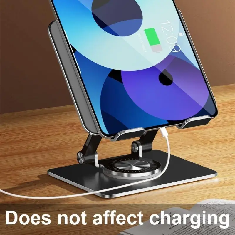 D5BB Tablet Holder, 360 Degree Rotation, Adjustable Height, Aluminum, Secure and Stable Tablet Stand for All Devices