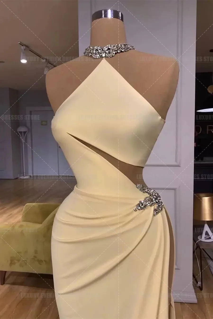 Gorgeous Sexy Cut Out Evening Dresses Woman's Sleeveless Side High Split Satin Formal Fashion Celebrity Elegant Party Prom Gowns