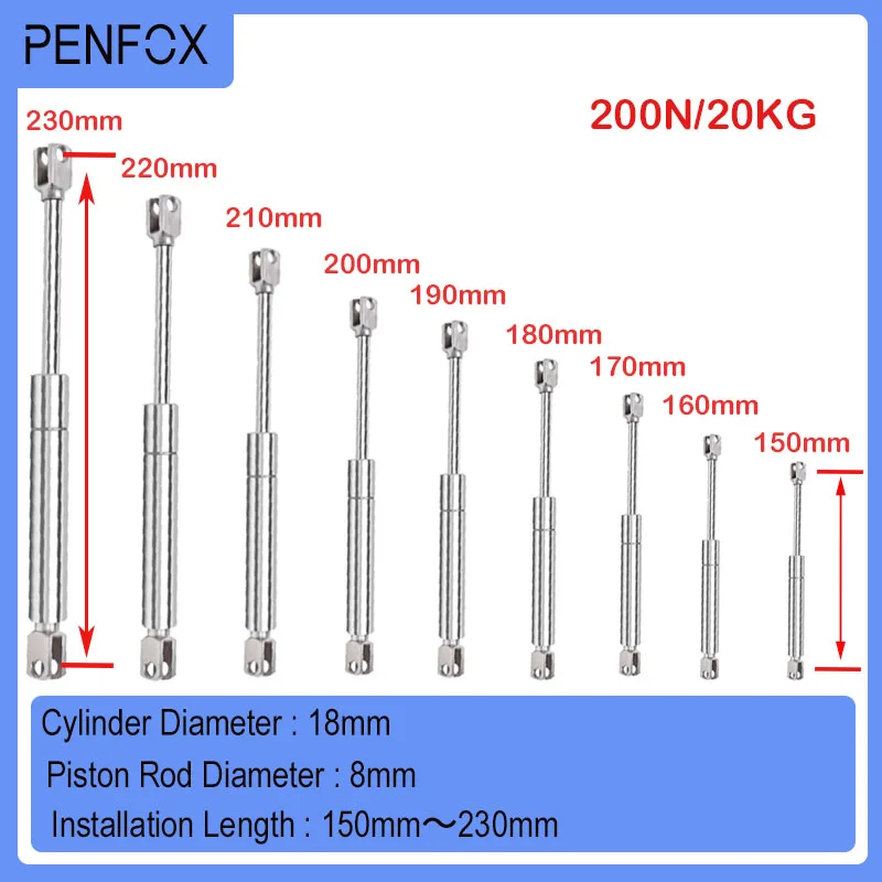 

1 PC 150mm-230mm 200N/20KG 304 Stainless Steel Yacht Hydraulic Support Rod Medical Equipment Food Machinery Pneumatic Gas Spring