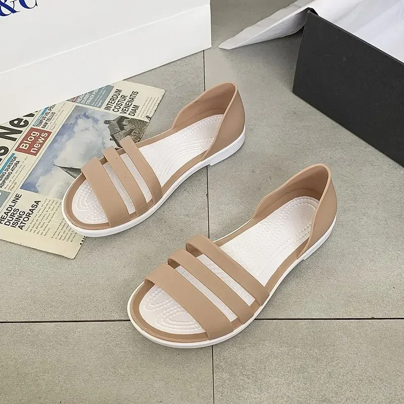 Women Summer Flat Sandals 2024 Open-Toed Slides Slippers Candy Color Casual Beach Outdoot Female Ladies Jelly Shoes