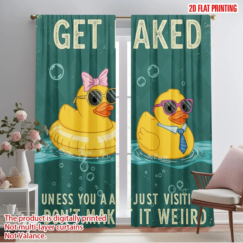 

2pcs 2D flat printing Window Curtains Rubber Ducks Pool Summer Polyester Without Electricity Festive Holiday Perfect for Festive