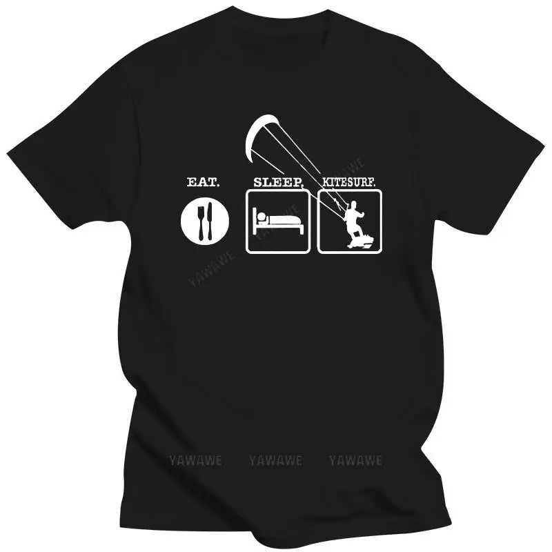 Eat Sleep Kitesurf Kitesurfing Boarding Surfinger T Shirt Funny Birthday Gift For Men Dad Father Husband Crewneck Cotton T-Shirt