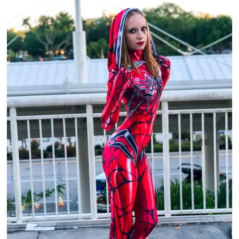 2025 New Halloween Red Gwen Stacy Spidermcosplay Costume Adults Kids Carnage Superhero Zentai Suit Female Girls Woman Full B abc