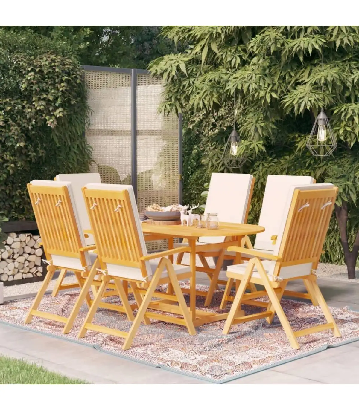 Garden sets garden dining set 7 pieces solid teak and cushions