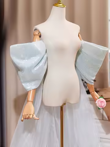 New iceblue exaggeratedperformance dance wrap shawl training tail prom evening wedding bridal dress Diy accessories