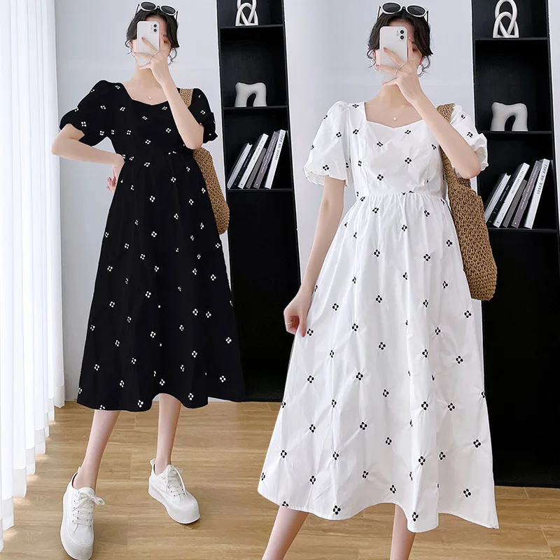summer-maternity-dress-loose-midi-korean-style-floral-print-fashionable-loose-slimming-trendy-mom-summer-skirt-for-pregnant-w