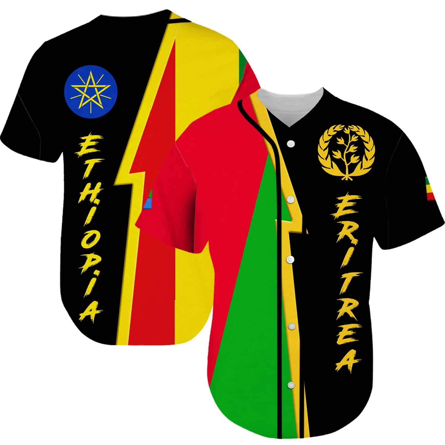 Black History Africa Country Eritrea Flag Tribe Retro Tattoo 3DPrint Summer Harajuku Baseball Jersey Shirts Short Sleeves X3