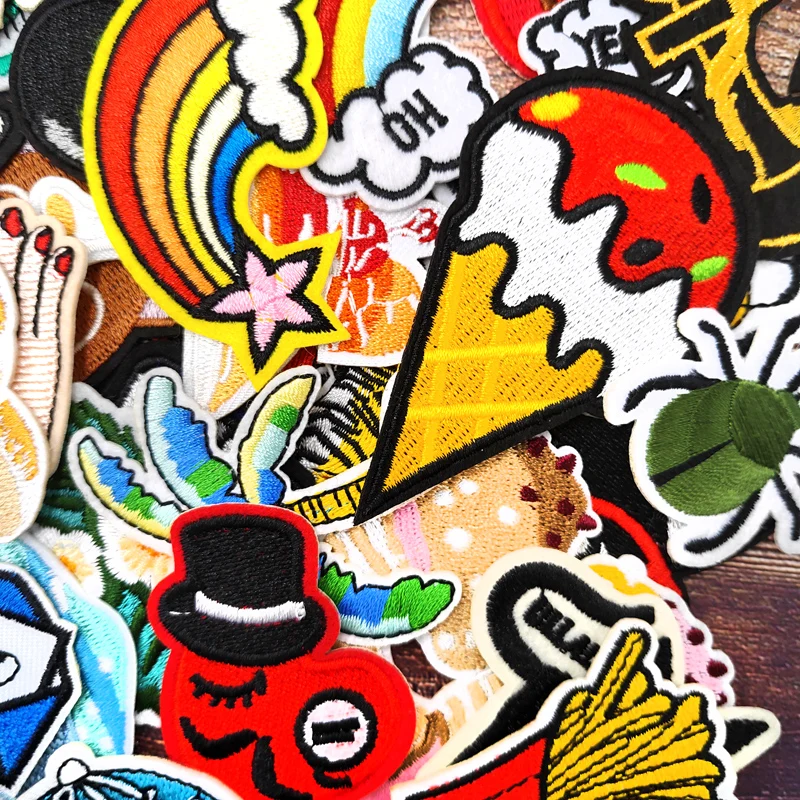 Rainbow Cactus Camera Patches Embroidery For T-Shirt Iron On Appliques Clothes Jeans Stickers Badges Hot Air Balloon