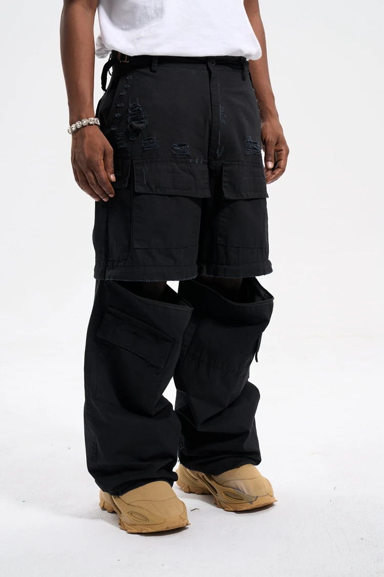 

High Street Style Detachable Worn Side Pocket Cargo Wide Leg Skateboard Pants Hipster men's Casual Pants