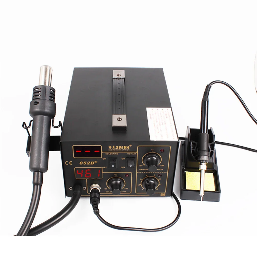 For SAIKE 852D++ Anti-Static 2 in 1 SMD Rework Station Hot Air Gun Soldering Station Desoldering Station 220V EU