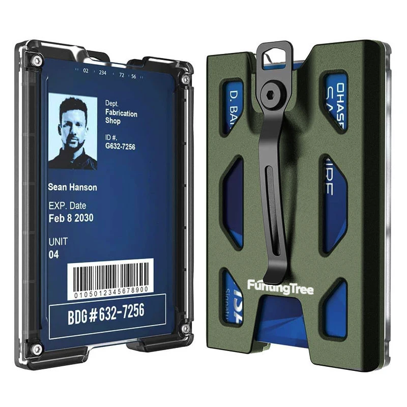 

Funtingtree Алюминиевый металлический зажим/держатель бейджа/держатель кредитного удостоверения личности/держатель кошелька с металлическим зажимом и 4 слотами для карт, включая ремешок