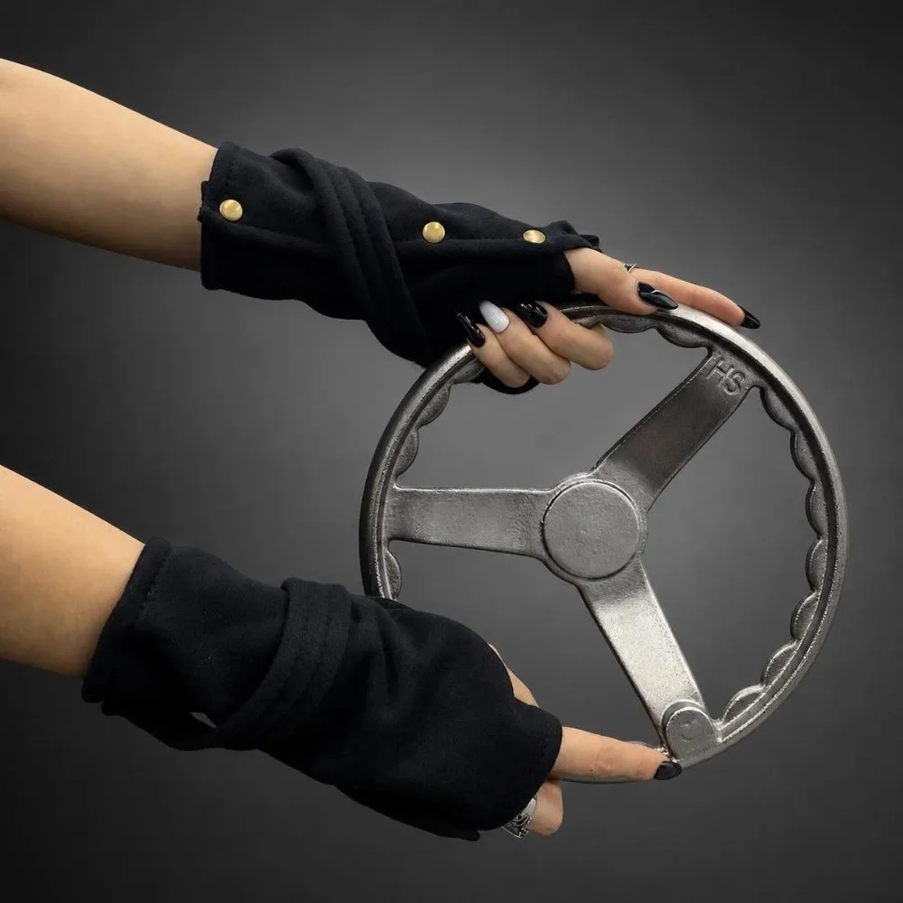 Snap-Button Closure Half Finger Gloves Decorative Design Unisex Fingerless Gloves Warm Breathable Street Dance Gloves