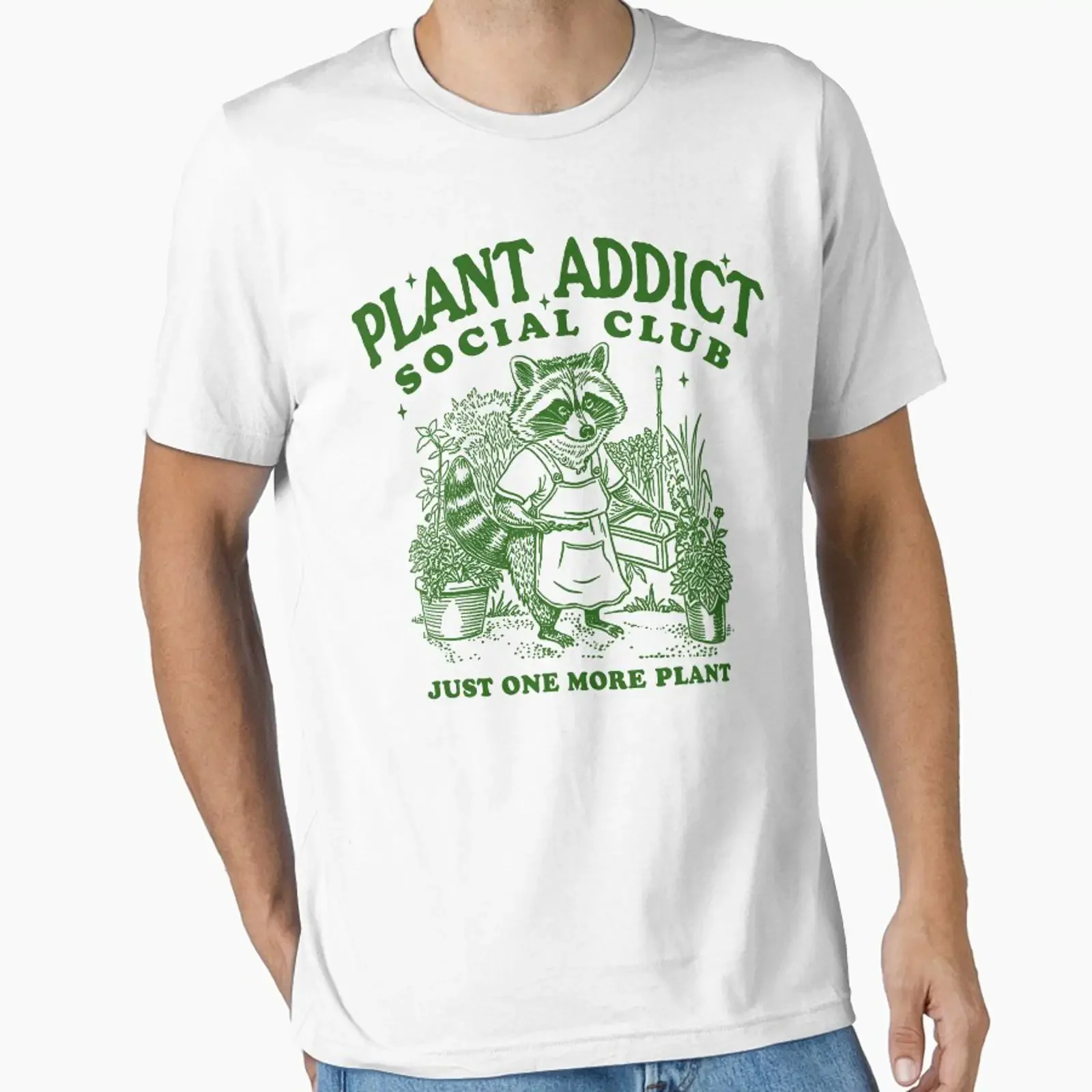 Plant Addict Social Club Raccoon Gardener T Shirt Retro Cartoon Trash Panda Funny Meme for Lovers vintage Washed streetwear