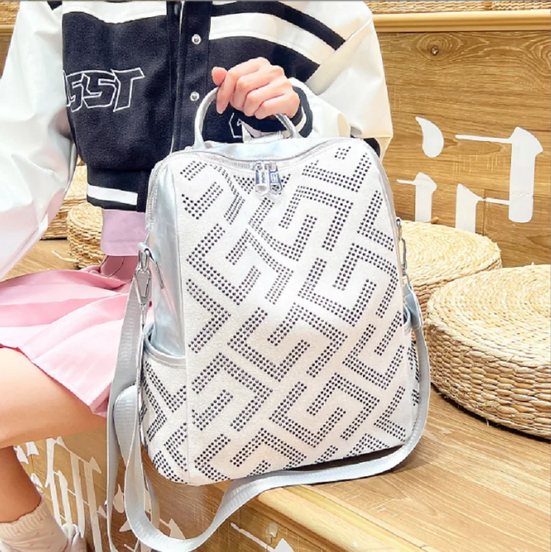 Luxury New Korean Fashion Large Capacity Soft Leather Travel Backpacks Women's Double Zipper Shoulder Bags Notebook School Bag