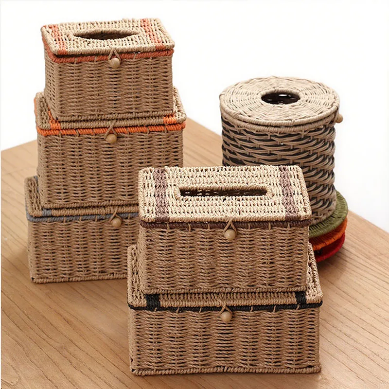

Paper Rope Woven Tissue Box Eco-friendly Napkin Holder Container Wet Tissue Paper Dispenser Case Modern Home Car Organizer