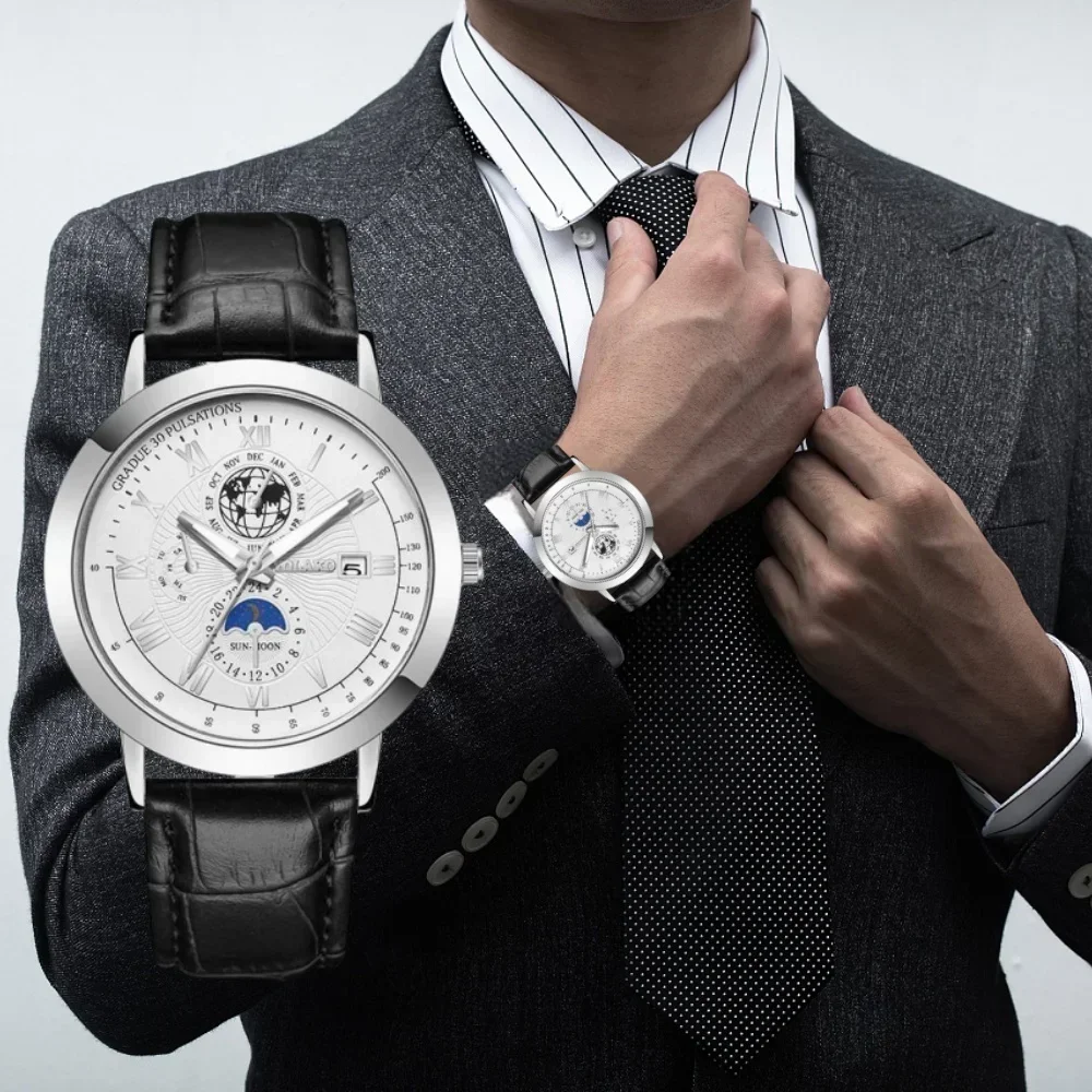 5 шт./комплект, мужские кварцевые часы с вечным календарем